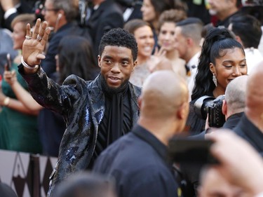 Chadwick Boseman arrives at the Oscars on Sunday, Feb. 24, 2019, at the Dolby Theatre in Los Angeles. (Eric Jamison/Invision/AP)