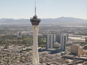 An aerial view of the Stratosphere Casino Hotel on November 6, 2008 in Las Vegas, Nevada. (Ethan Miller/AFP/Getty Images)