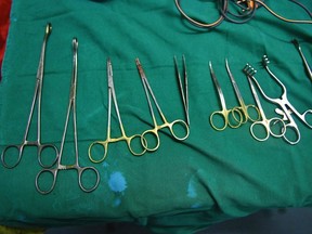 This photo taken on May 11, 2017 in Nairobi shows surgical instruments used in the process of clitoral restorative surgery.