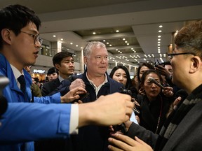 U.S. envoy for North Korea Stephen Biegun (C) arrives at Incheon international airport on Feb. 3, 2019.