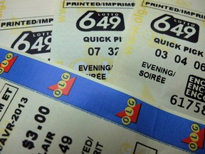 Lotto 649 tickets are shown in Toronto in on December 2, 2013.