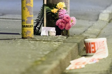 A floral tribute is seen on Linwood Ave. near the Linwood Masjid on March 15, 2019 in Christchurch, New Zealand.