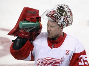 Detroit Red Wings Jimmy Howard skates in warm-ups prior to the game against the New York Rangers at Madison Square Garden on March 19, 2019 in New York City. (Bruce Bennett/Getty Images)