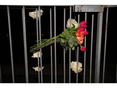 Flowers are tied to the fence on the front of the Wellington Masjid mosque in Kilbirnie in Wellington on March 15, 2019, after a shooting incident at two mosques in Christchurch. - Attacks on two Christchurch mosques left at least 49 dead on March 15, with one gunman -- identified as an Australian extremist -- apparently livestreaming the assault that triggered the lockdown of the New Zealand city.