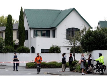 Police cordon off the area in front of the Masjid al Noor mosque after a shooting incident in Christchurch on March 15, 2019.