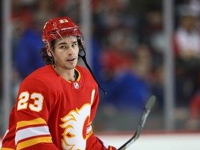 The Flames will be careful with nagging in juries to guys like centre Sean Monahan. Playoffs, after all, are rapidly approaching. Photo by Al Charest/Postmedia.
