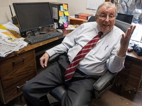 In this Thursday, Feb. 21, 2019 photo, Goodloe Sutton, publisher of the Democrat-Reporter newspaper, speaks during an interview at the newspaper's office in Linden, Ala. Sutton, who advocated for a revival of the Ku Klux Klan in a newspaper editorial, is turning over control to a black woman. The Democrat-Reporter, announced Friday, Feb. 22, 2019, that Elecia R. Dexter is taking over as the paper's publisher and editor from Sutton.