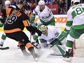 Maple Leafs goaltender Frederik Andersen was pulled on Friday night against the Philadelphia Flyers, making it the first time he was pulled in back-to-back starts for the first time in his career. (Frank Gunn/The Canadian Press)