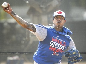 Blue Jays starting pitcher Marcus Stroman have up no runs in 5.1 inning against the Yankees in Dunedin yesterday.  Nathan Denette/The Canadian Press