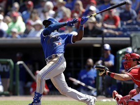 Because Blue Jays outfielder Anthony Alford, 24, played NCAA football, his baseball skills aren’t as advanced as perhaps they should be. Alford was told yesterday that he will begin his season in the minors.   (AP Photo/Chris O'Meara) ORG XMIT: FLCO121