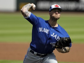 Blue Jays starting pitcher Sean Reid-Foley last just two innings against the Tigers in Lakeland, Fla., yesterday. The 23-year-old gave up three walks, four hits and five earned runs in the Tigers’ 18-6 win.  The Associated press