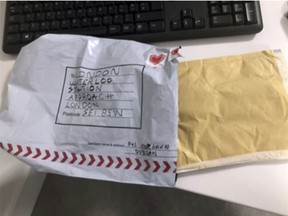 In this handout photo provided by Sky News, a suspect package that was sent to Waterloo station is seen in England, Tuesday, March 5, 2019.