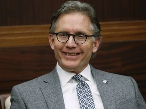 In this Feb. 1, 2019, file photo, is Oklahoma Attorney General Mike Hunter smiles during an interview in Oklahoma City.