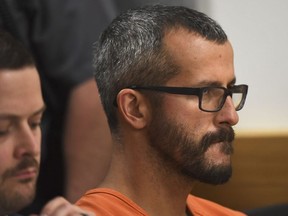 In this Aug. 21, 2018 file photo, Christopher Watts is in court for his arraignment hearing at the Weld County Courthouse in Greeley, Colo.