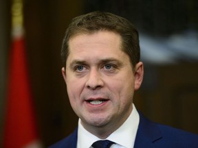 Conservative Leader Andrew Scheer holds a press conference in Ottawa on Feb. 27, 2019. Scheer is promising to remove the GST from Canadians' home heating bills as part of an early election campaign commitment.