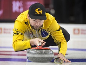 Team Manitoba skip Mike McEwen makes a shot during the first draw against Saskatchewan at the Brier in Brandon, Man. Saturday, Mar. 2, 2019.