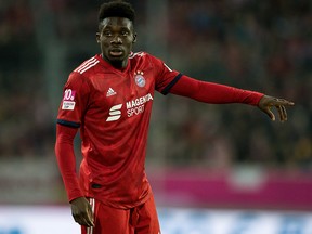Alphonso Davies of Bayern gestures during the Telekom Cup 2019 Final against Borussia Moenchengladbach at Merkur Spiel-Arena on January 13, 2019 in Duesseldorf. (Lars Baron/Bongarts/Getty Images)