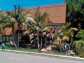 This May 15, 2018, file image taken from cellphone video shows a building after a fatal explosion in Aliso Viejo, Calif.