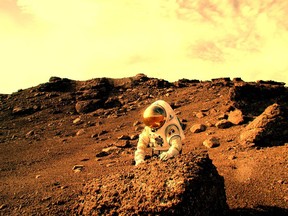 A concept spacesuit for future Mars exploration undergoing a field test at "Mars On Earth" on Devon Island is shown in this undated handout image.