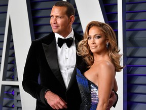 Alex Rodriguez and Jennifer Lopez attend the 2019 Vanity Fair Oscar Party hosted by Radhika Jones at Wallis Annenberg Center for the Performing Arts on Feb. 24, 2019 in Beverly Hills, Calif.  ( Dia Dipasupil/Getty Images)