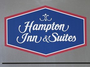 A sign marks the location of a Hampton Inn & Suites on September 12, 2013 in Chicago, Illinois. (Scott Olson/Getty Images)