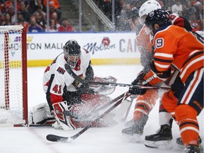 Ottawa Senators goaltender Craig Anderson makes a save on the Edmonton Oilers' Sam Gagner (89) during the second period Saturday night.