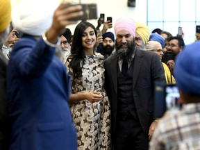 NDP Leader Jagmeet Singh arrives with his partner Gurkiran to be sworn in as MP for Burnaby South in a ceremony in Ottawa on Sunday, March 17, 2019. THE CANADIAN PRESS/Justin Tang