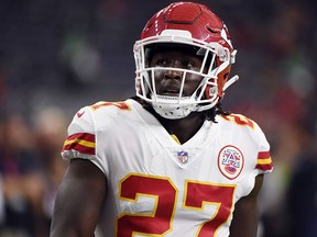 In this Oct. 8, 2017, file photo, Kansas City Chiefs running back Kareem Hunt warms up for the team's game against the Houston Texans. (AP Photo/Eric Christian Smith, File)