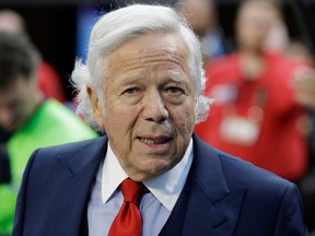 In this Feb. 4, 2018, file photo, New England Patriots owner Robert Kraft, arrives at U.S. Bank Stadium before Super Bowl 52 against the Philadelphia Eagles in Minneapolis.