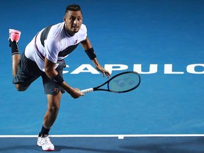 Nick Kyrgios of Australia serves during the final match between Nick Kyrgios of Australia and Alexander Zverev of Germany as part of the day 6 of the Telcel Mexican Open 2019 at Mextenis Stadium on March 2, 2019 in Acapulco, Mexico.