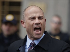 In this Dec. 12, 2018 file photo, Michael Avenatti, lawyer for porn star Stormy Daniels, speaks outside court in New York.