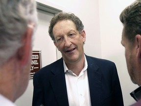 In this Monday, Oct. 5, 2015 file photo, San Francisco Giants president and CEO Larry Baer speaks to reporters after a news conference in San Francisco.