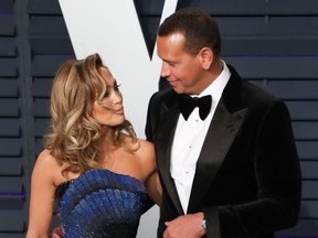 Jennifer Lopez and Alex Rodriguez  attend the 2019 Vanity Fair Oscar Party following the 91st Academy Awards at the Wallis Annenberg Center for the Performing Arts in Beverly Hills, California on Feb. 24, 2019.