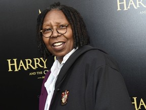 In this April 22, 2018 file photo, actress Whoopi Goldberg attends the "Harry Potter and the Cursed Child" Broadway opening at the Lyric Theatre in New York. Goldberg says she nearly died of pneumonia. Appearing Friday, March 8, 2019, in a video on ABC's "The View," Goldberg told the audience she had pneumonia in both lungs and it was "septic." Goldberg says "I came very, very close to, ah, leaving the Earth."