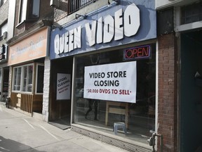 After 38 years in business, Queen Video will close the doors at its last remaining location at 480 Bloor St. W. in Toronto on April 28. The closed sign is seen here in the shop's window on March 22, 2019.