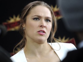 Ronda Rousey at a press conference for WrestleMania 35 in New York on March 16, 2018