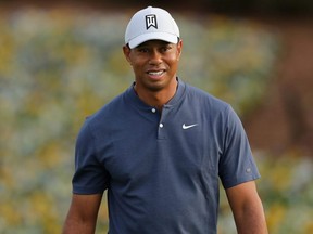 Tiger Woods in action during a practice round for The Players Championship on The Stadium Course at TPC Sawgrass in Ponte Vedra Beach, Fla., on Tuesday, March 12, 2019.