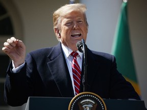 President Donald Trump speaks during a news conference with Brazilian President Jair Bolsonaro in the Rose Garden of the White House, Tuesday, March 19, 2019, in Washington.