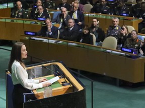 Angelina Jolie, United Nations High Commissioner for Refugees special envoy, address a meeting on U.N. peacekeeping at U.N. headquarters, Friday, March 29, 2019.