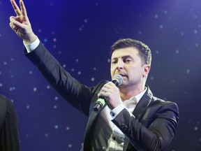 Volodymyr Zelenskiy, Ukrainian actor and candidate in the upcoming presidential election, hosts a comedy show at a concert hall in Brovary, Ukraine, Friday, March 29, 2019.