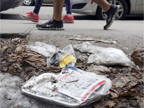 Litter on the sidewalk on Aylmer St. in the McGill ghetto.