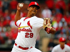 Alex Reyes of the St. Louis Cardinals delivers a pitch against the San Diego Padres in the seventh inning at Busch Stadium on April 5, 2019 in St. Louis, Missouri.