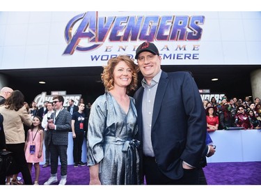 (L-R) Caitlin Feige and Marvel Studios president/producer Kevin Feige attend the world premiere of Marvel Studios' "Avengers: Endgame" at the Los Angeles Convention Center on April 22, 2019 in Los Angeles.