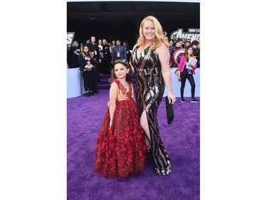 Alexandra Rabe (L) and guest attend the world premiere of Marvel Studios' "Avengers: Endgame" at the Los Angeles Convention Center on April 22, 2019 in Los Angeles.