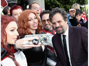 Mark Ruffalo (R) attends the world premiere of Marvel Studios' "Avengers: Endgame" at the Los Angeles Convention Center on April 22, 2019 in Los Angeles.