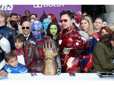 Fans in cosplay attend the world premiere of Marvel Studios' "Avengers: Endgame" at the Los Angeles Convention Center on April 22, 2019 in Los Angeles.
