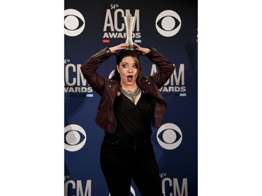 New Female Artist of the Year award winner Ashley McBryde in the press room during the 54th Academy Of Country Music Awards at MGM Grand Hotel & Casino on April 7, 2019 in Las Vegas.