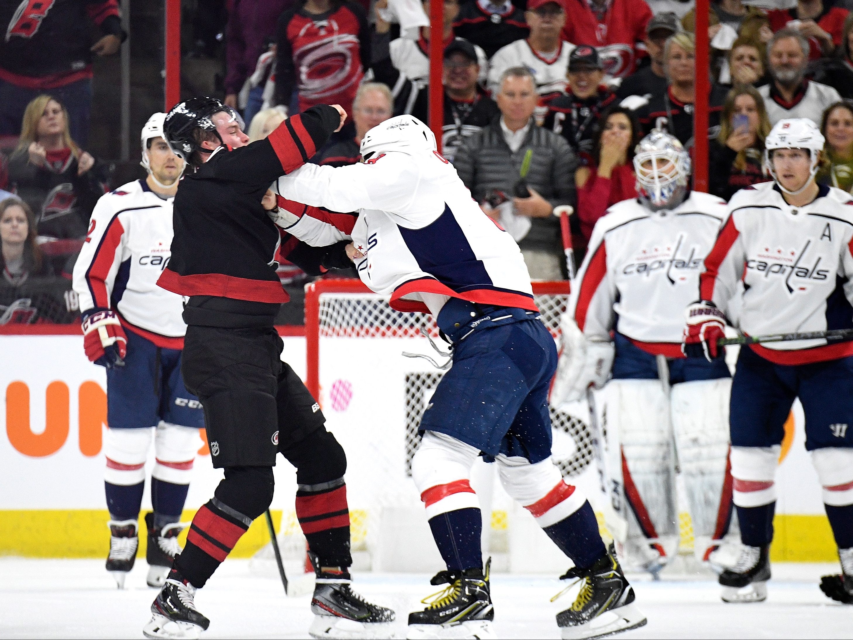 Stanley Cup Playoffs fight between Andrei Svechnikov and Alex