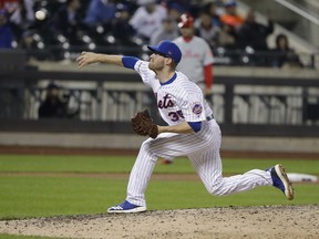 New York Mets' Jacob Rhame delivers a pitch during the ninth inning of a baseball game against the Philadelphia Phillies Tuesday, April 23, 2019, in New York. (AP Photo/Frank Franklin II)