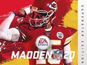 This image provided by EA Sports shows the cover of the Madden 20 video game, featuring Kansas City Chiefs quarterback Patrick Mahomes, which will be released in August. (Photo courtesy of EA Sports via AP)